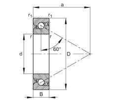 推力角接觸球軸承 BSB040072-2RS-T, 單向，接觸角 a = 60°，限制公差，兩側(cè)唇密封
