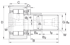 螺栓型滾輪 NUKRE40, 軸向引導，滿裝圓柱滾子，帶偏心擋圈，兩側迷宮密封