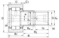 螺栓型滾輪 NUKRE80, 軸向引導，滿裝圓柱滾子，帶偏心擋圈，兩側迷宮密封