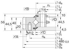 交叉滾子軸承 XSA140414-N, 標(biāo)準(zhǔn)系列 14， 外部的齒輪齒，兩側(cè)唇密封