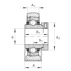 直立式軸承座單元 TASE30-N, 鑄鐵軸承座，帶偏心鎖圈的外球面球軸承，T 型密封