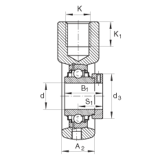 吊裝式軸承座單元 RHE30, 鑄鐵軸承座，帶偏心鎖圈的外球面球軸承，R 密封