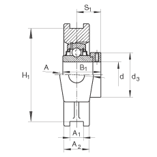吊裝式軸承座單元 RTUE30, 鑄鐵軸承座，帶偏心鎖圈的外球面球軸承，R 密封