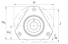 軸承座單元 RALTR25, 帶三個(gè)螺栓孔的法蘭的軸承座單元，鋼板， 偏心鎖圈， P型密封，無再潤(rùn)滑結(jié)構(gòu)