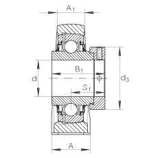 直立式軸承座單元 LASE45, 鑄鐵軸承座，帶偏心鎖圈的外球面球軸承，L 型密封