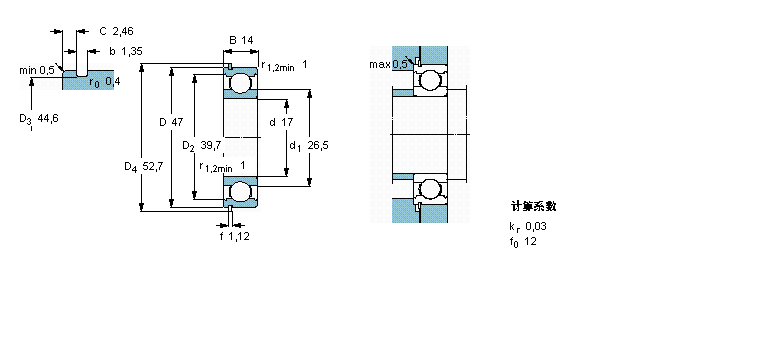 SKF 深溝球軸承, 單列，帶止動(dòng)環(huán)槽, 無密封件6303NR樣本圖片