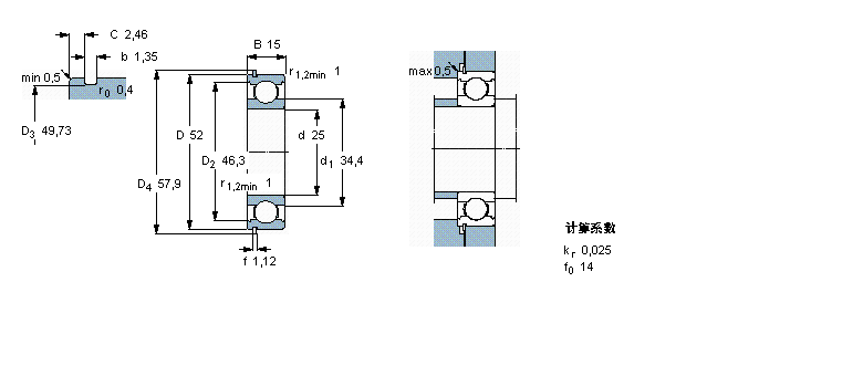 SKF 深溝球軸承, 單列，帶止動(dòng)環(huán)槽, 無密封件6205N樣本圖片