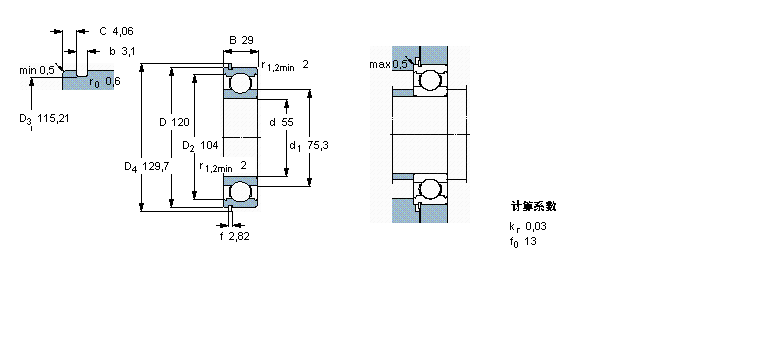 SKF 深溝球軸承, 單列，帶止動(dòng)環(huán)槽, 無密封件6311NR樣本圖片