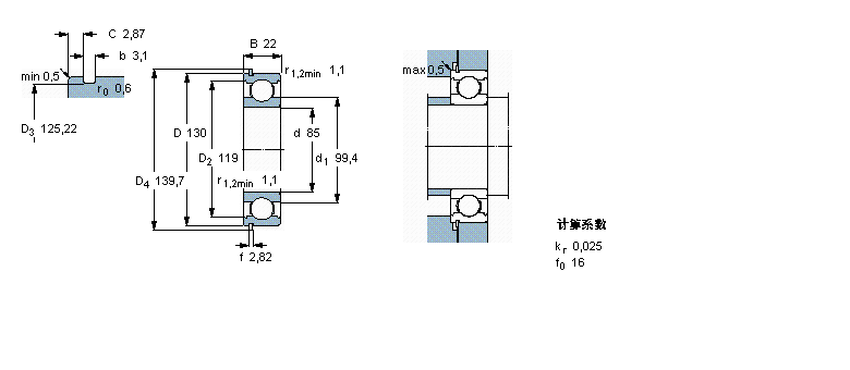 SKF 深溝球軸承, 單列，帶止動環(huán)槽, 無密封件6017N樣本圖片