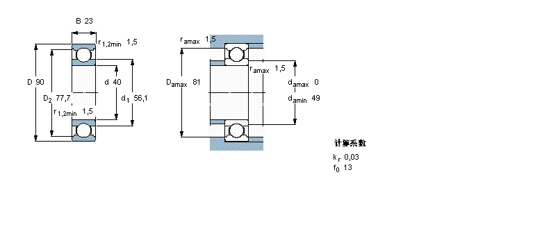 SKF 深溝球軸承, 單列, 含Solid Oil, 無密封件6308/W64樣本圖片