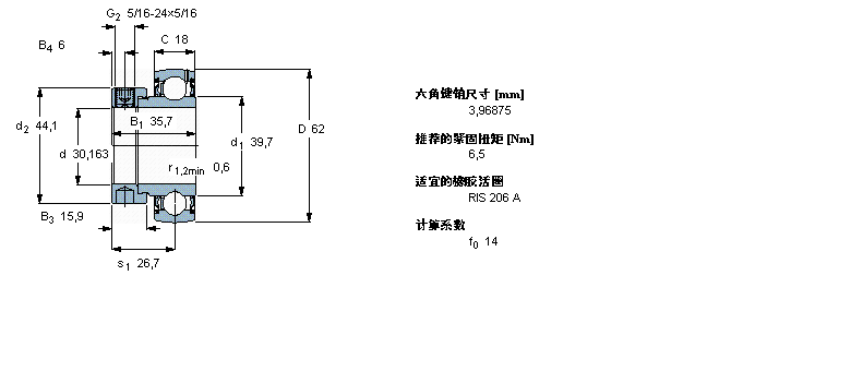 SKF Y-型立式軸承座單元, 沖壓鋼軸承座，偏心鎖緊定軸環(huán), 英制軸承YET206-103樣本圖片