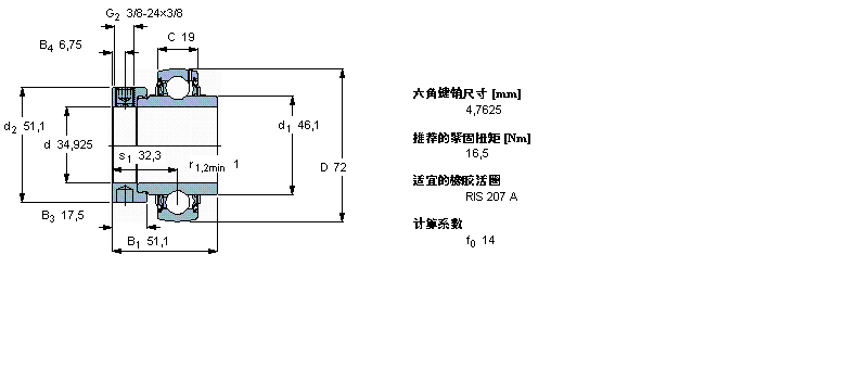 SKF Y-型立式軸承座單元, 沖壓鋼軸承座，偏心鎖緊定軸環(huán), 英制軸承YEL207-106-2F樣本圖片