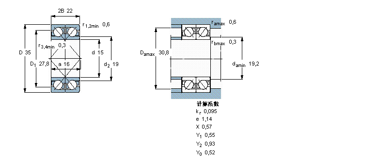 SKF 角接觸球軸承, 單列，用于配對安裝, 面對面配對2×7202BEGAP樣本圖片