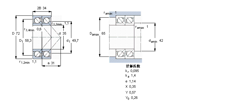 SKF 角接觸球軸承, 單列，用于配對安裝, 面對面配對2×7207BECBY樣本圖片