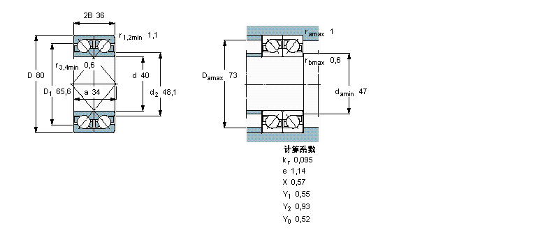 SKF 角接觸球軸承, 單列，用于配對安裝, 面對面配對2×7208BEGAM樣本圖片