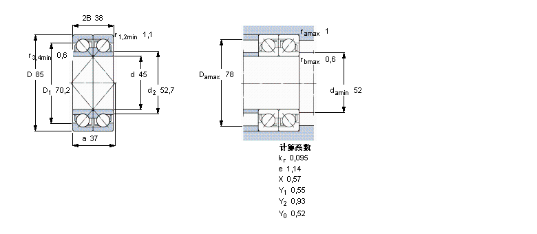 SKF 角接觸球軸承, 單列，用于配對(duì)安裝, 面對(duì)面配對(duì)2×7209BEGBY樣本圖片