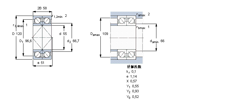 SKF 角接觸球軸承, 單列，用于配對(duì)安裝, 面對(duì)面配對(duì)2×7311BEGAY樣本圖片