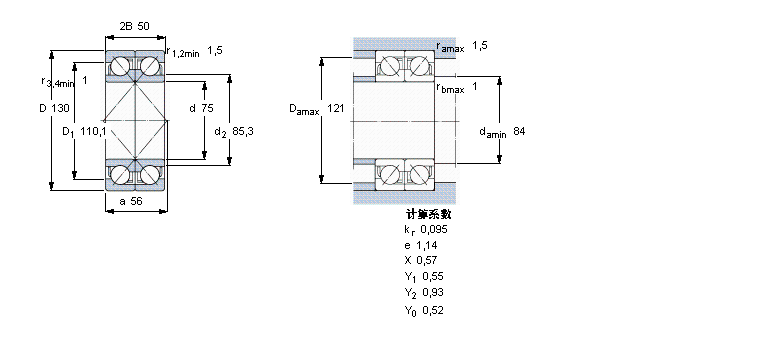 SKF 角接觸球軸承, 單列，用于配對(duì)安裝, 面對(duì)面配對(duì)2×7215BEGAY樣本圖片