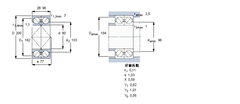 SKF 角接觸球軸承, 單列，用于配對(duì)安裝, 面對(duì)面配對(duì)2×7416CBM樣本圖片