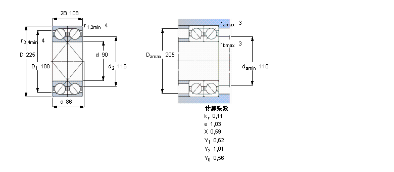 SKF 角接觸球軸承, 單列，用于配對安裝, 面對面配對2×7418GBM樣本圖片