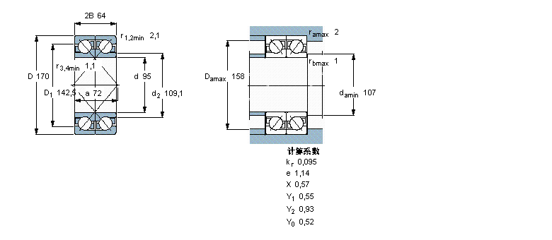 SKF 角接觸球軸承, 單列，用于配對(duì)安裝, 面對(duì)面配對(duì)2×7219BECBP樣本圖片