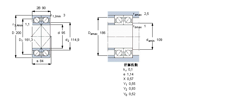 SKF 角接觸球軸承, 單列，用于配對(duì)安裝, 面對(duì)面配對(duì)2×7319BEGBY樣本圖片