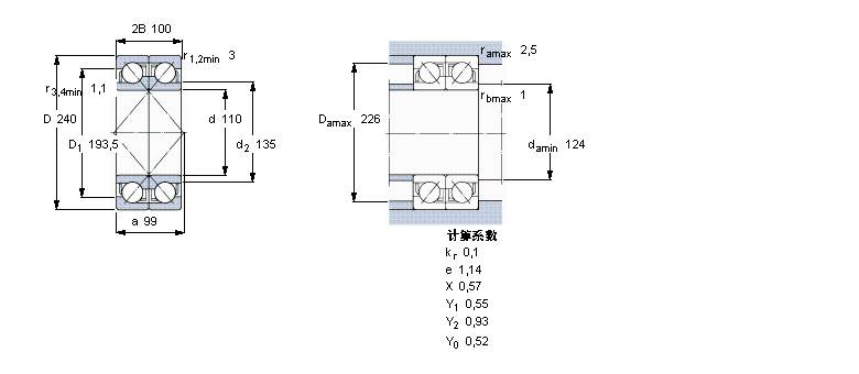 SKF 角接觸球軸承, 單列，用于配對(duì)安裝, 面對(duì)面配對(duì)2×7322BECBY樣本圖片