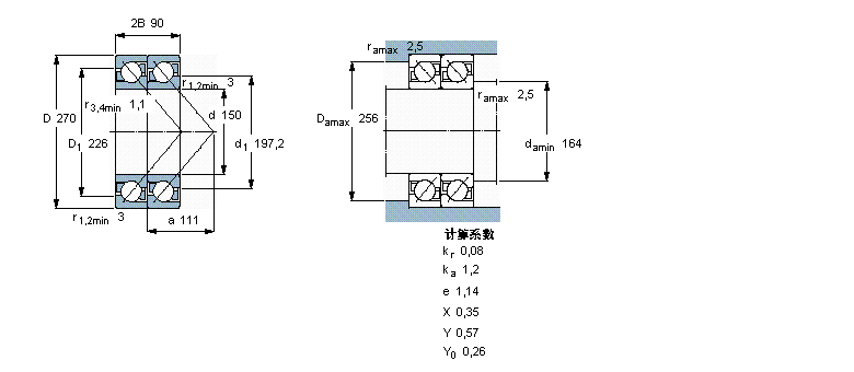 SKF 角接觸球軸承, 單列，用于配對安裝, 前后配對2×7230BGAM樣本圖片
