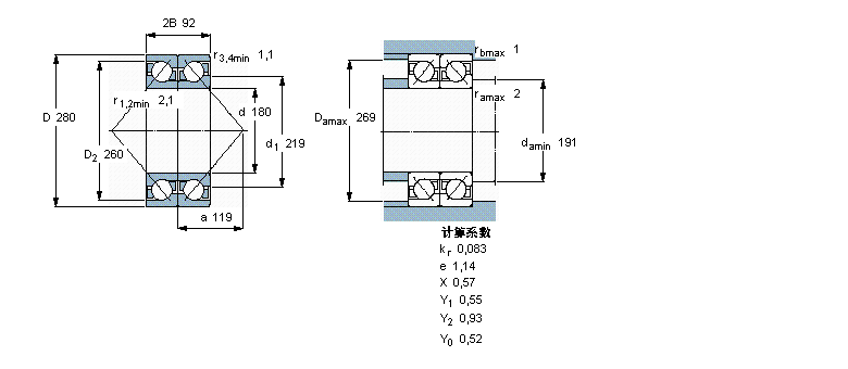 SKF 角接觸球軸承, 單列，用于配對(duì)安裝, 背對(duì)背配對(duì)2×7036BGM樣本圖片