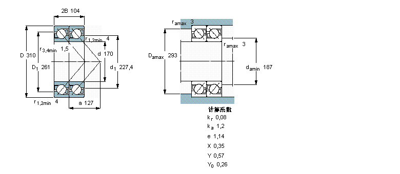 SKF 角接觸球軸承, 單列，用于配對(duì)安裝, 前后配對(duì)2×7234BCBM樣本圖片