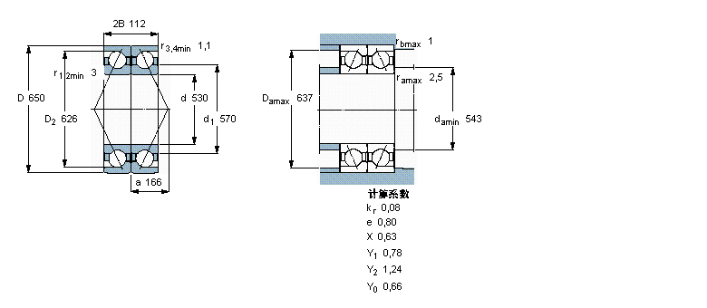 SKF 角接觸球軸承, 單列，用于配對安裝, 背對背配對2×718/530AGMB樣本圖片