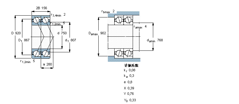 SKF 角接觸球軸承, 單列，用于配對(duì)安裝, 前后配對(duì)2×718/750AGMB樣本圖片