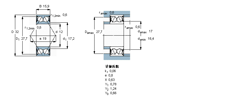 SKF 角接觸球軸承, 雙列, 兩面密封件5201A-2RS1TN9樣本圖片