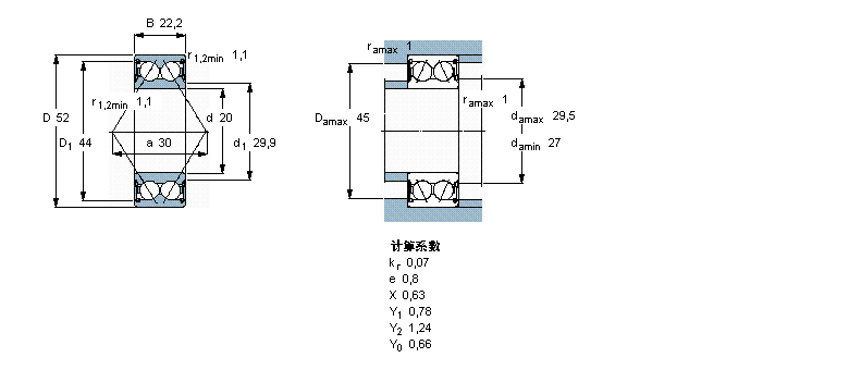 SKF 角接觸球軸承, 雙列, 兩面密封件3304A-2RS1TN9/MT33樣本圖片