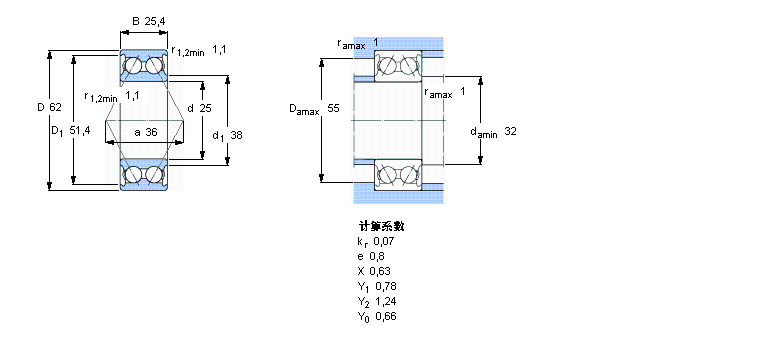 SKF 角接觸球軸承, 雙列, 無(wú)密封件5305A樣本圖片