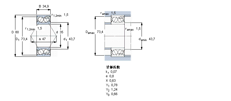 SKF 角接觸球軸承, 雙列, 兩面密封件5307E-2RS1樣本圖片