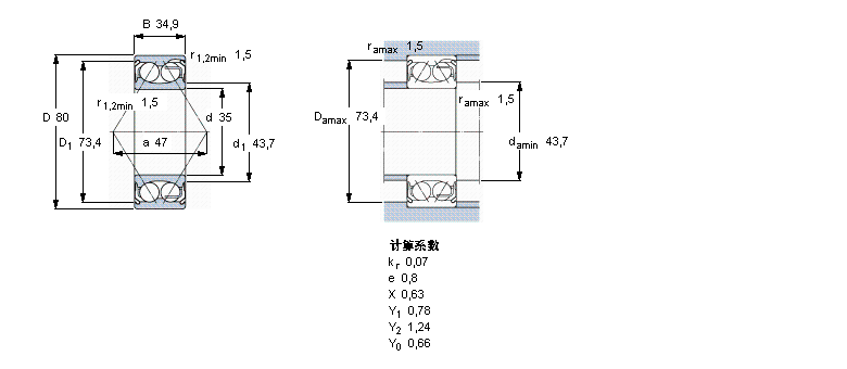SKF 角接觸球軸承, 雙列, 兩面防塵罩5307E-2Z樣本圖片