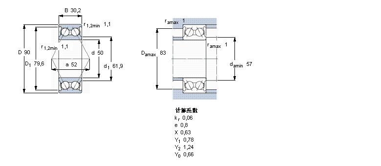 SKF 角接觸球軸承, 雙列, 無密封件5210A樣本圖片