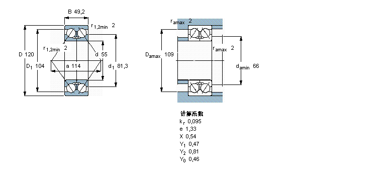 SKF 角接觸球軸承, 雙列, 無密封件, 兩部份內(nèi)圈3311DMA樣本圖片