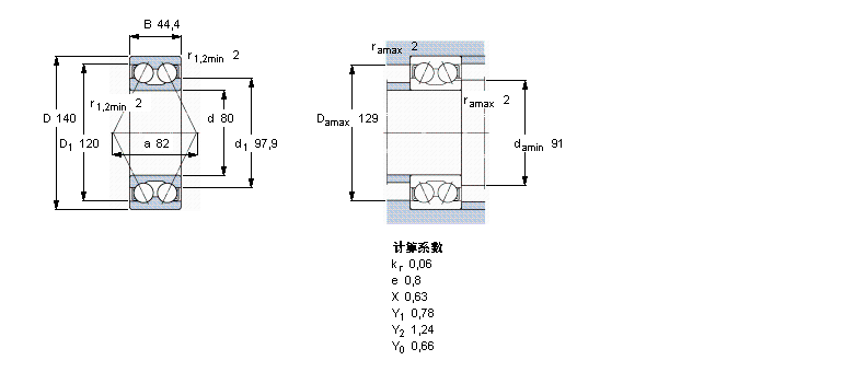 SKF 角接觸球軸承, 雙列, 無密封件5216A樣本圖片