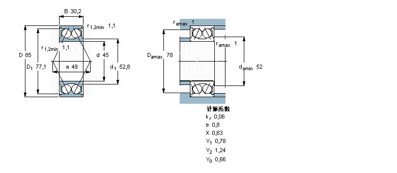 SKF 角接觸球軸承, 雙列, 含Solid Oil3209ATN9/W64樣本圖片