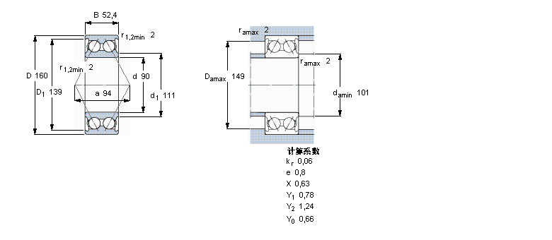 SKF 角接觸球軸承, 雙列, 含Solid Oil3218A/W64樣本圖片