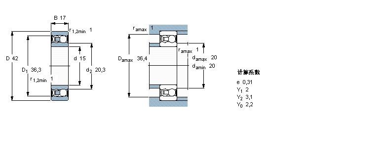 SKF 自調(diào)心球軸承, 圓柱孔和圓錐孔, 圓柱型內(nèi)孔, 兩面密封件2302E-2RS1TN9樣本圖片