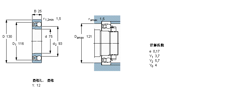 SKF 自調(diào)心球軸承, 圓柱孔和圓錐孔, 圓錐型內(nèi)孔, 無密封件1215K樣本圖片