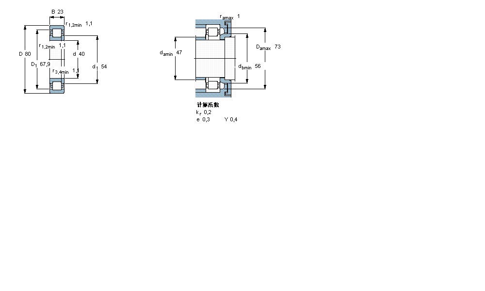 SKF 圓柱滾子軸承, 單列, NUP 設(shè)計(jì)NUP2208ECJ樣本圖片