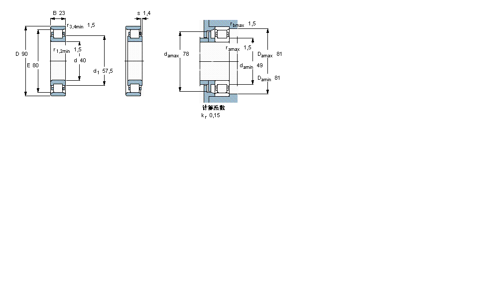 SKF 圓柱滾子軸承, 單列, N 設(shè)計(jì)N308ECP樣本圖片