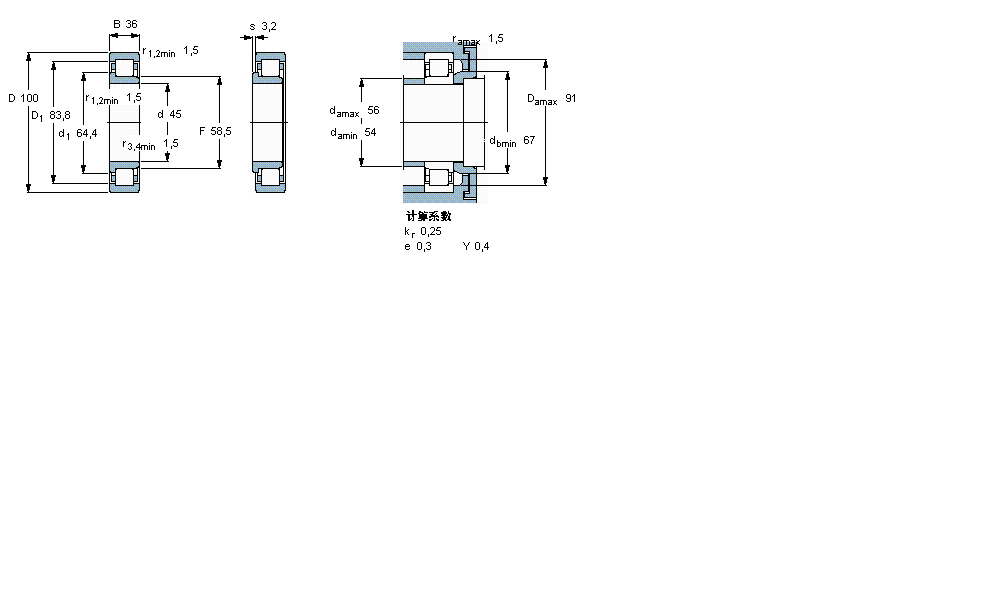 SKF 圓柱滾子軸承, 單列, NJ 設(shè)計NJ2309ECP樣本圖片