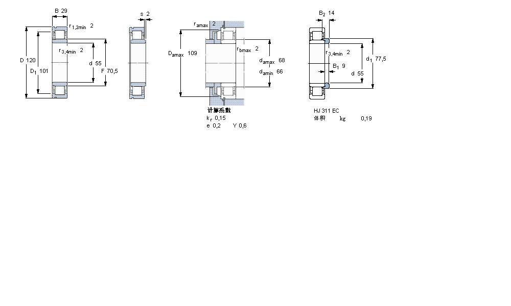 SKF 圓柱滾子軸承, 單列, NU 設(shè)計, 于外圈的帶止動槽NU311ECNJ樣本圖片