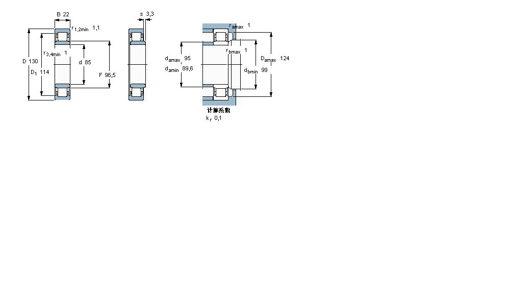 SKF 圓柱滾子軸承, 單列, NU 設(shè)計(jì)NU1017ML樣本圖片