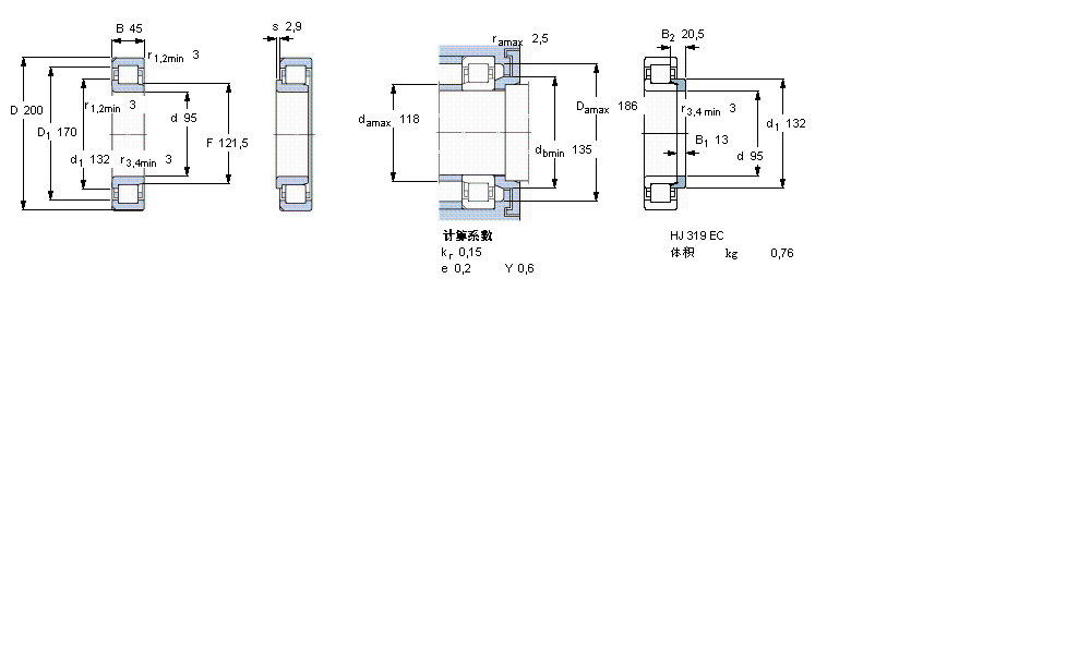 SKF 圓柱滾子軸承, 單列, NJ 設計, 于外圈的兩個帶定位槽NJ319ECN2ML樣本圖片